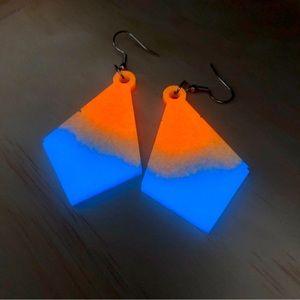 Glow-in-the-dark Diamond Drop Earrings | Orange/Blue Glow Hand Crafted Resin